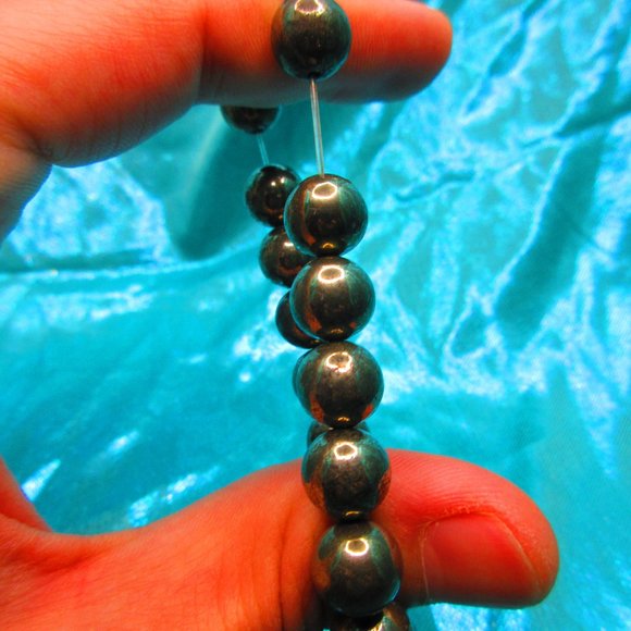 Pyrite 10mm Round 7" Stretchy Gemstone Bracelet - Picture 3 of 3